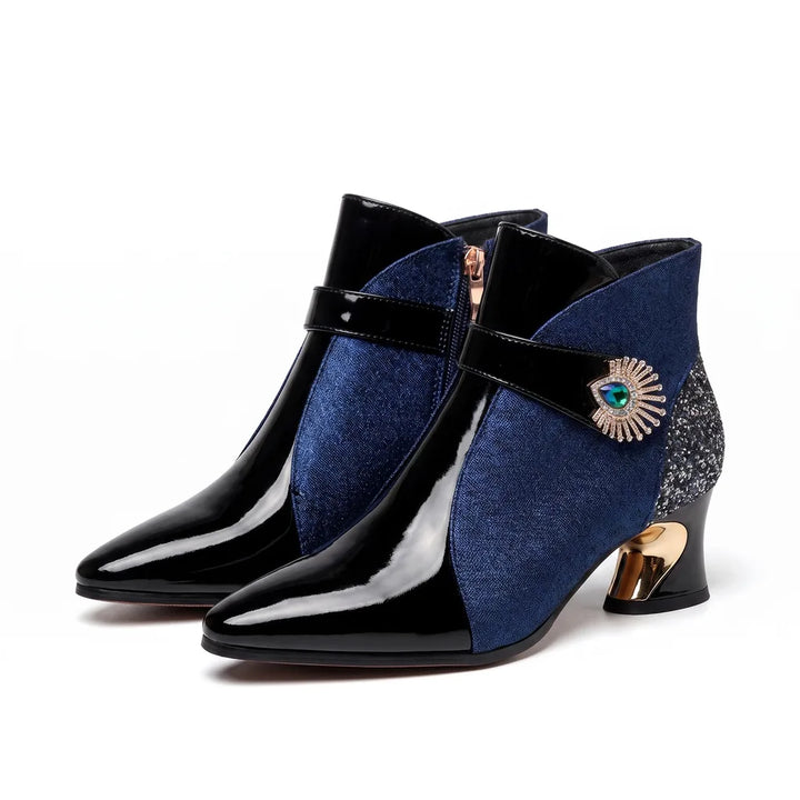 Sable | Women's Fall Gold Boots Heels  - Color:Blue;Size:35