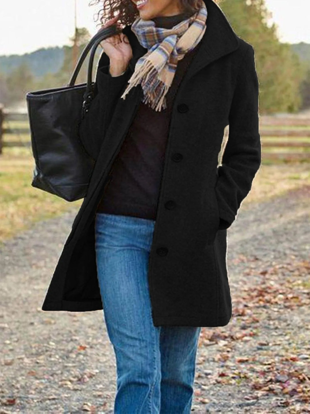 Sable | Women's Warm Collar Coat  - Color:Black;Size:XS