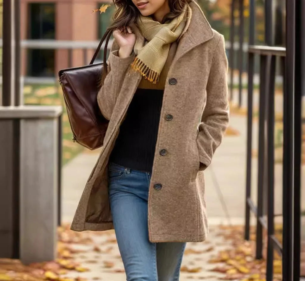 Sable | Women's Warm Collar Coat  - Color:Khaki;Size:XS