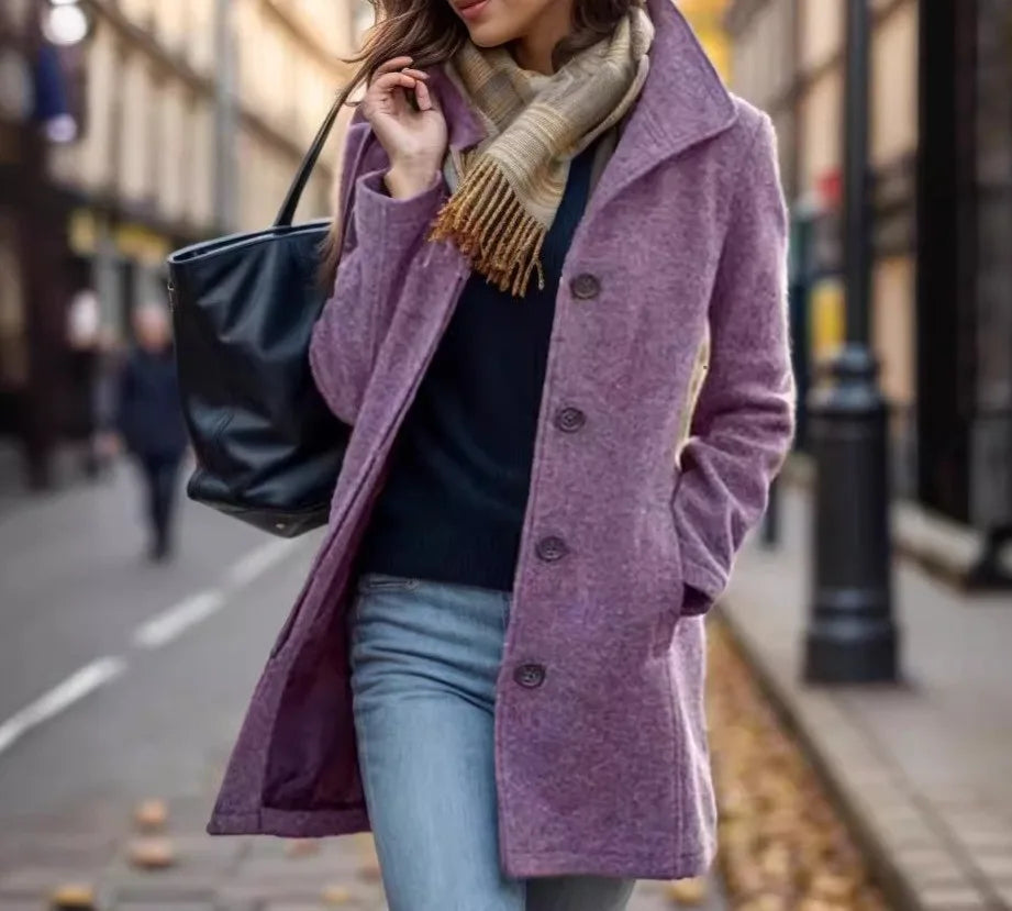 Sable | Women's Warm Collar Coat  - Color:Purple;Size:XS