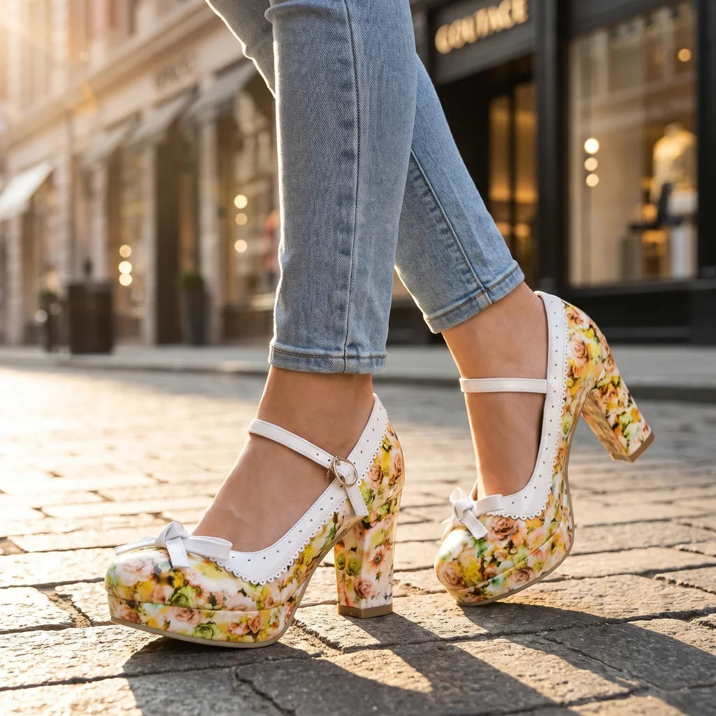 Women's Yellow Charles Printed Mary Janes