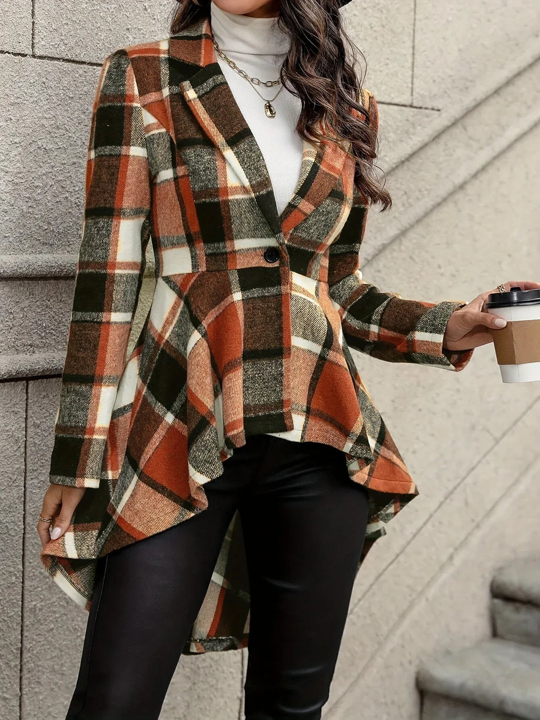 Women's Draped Longline Plaid Jacket4.webp