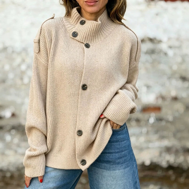 Safa | Women's Turtle Neck Cardigan  - Size:XS;Color:Apricot
