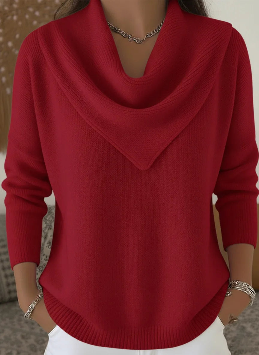 Safiya |  Women's Cowl Neck Sweater  - Color:Red;Size:XS