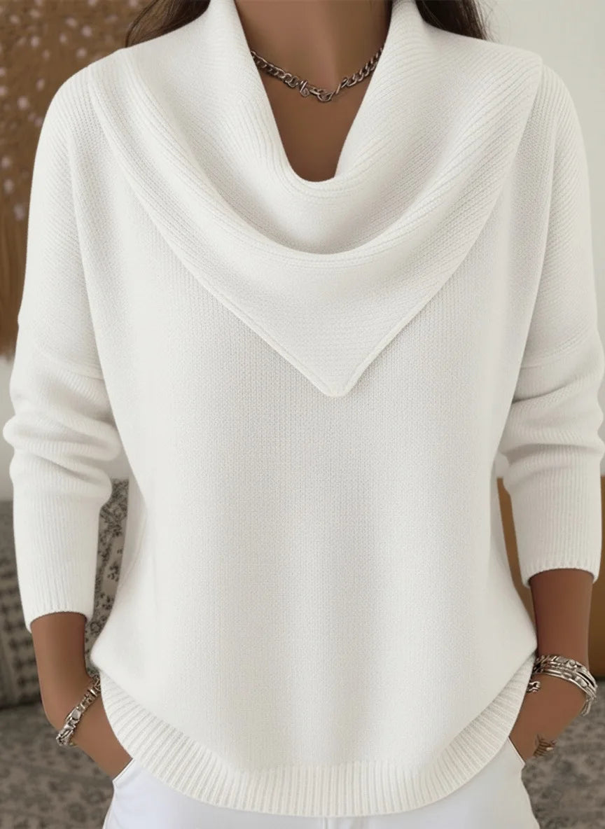 Safiya |  Women's Cowl Neck Sweater  - Color:White;Size:XS