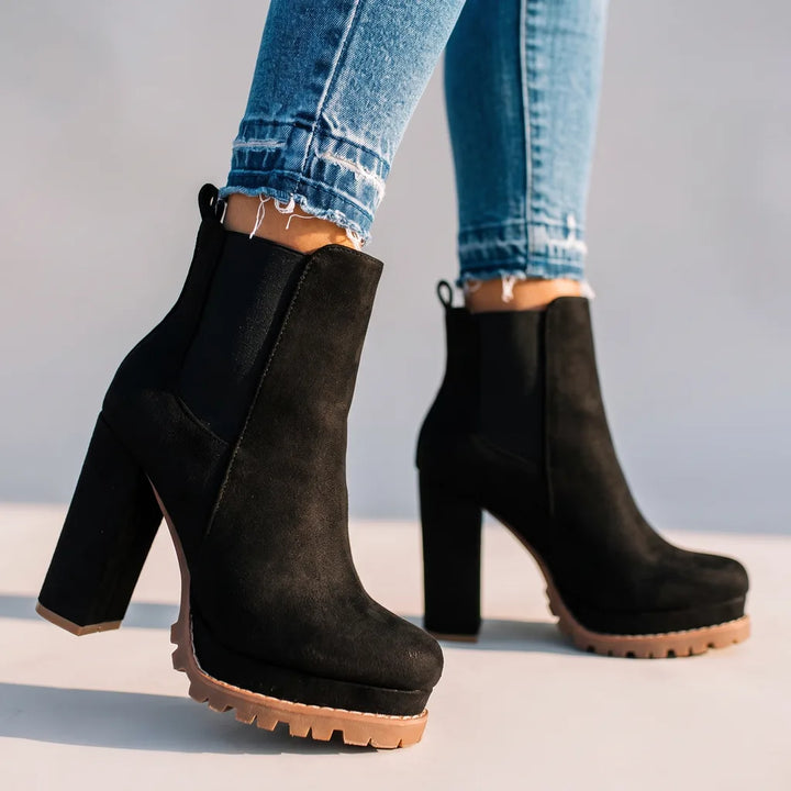 Safiyyah | Women's Orthopedic Block-Heel Ankle Boots  - Color:Black;Size:35