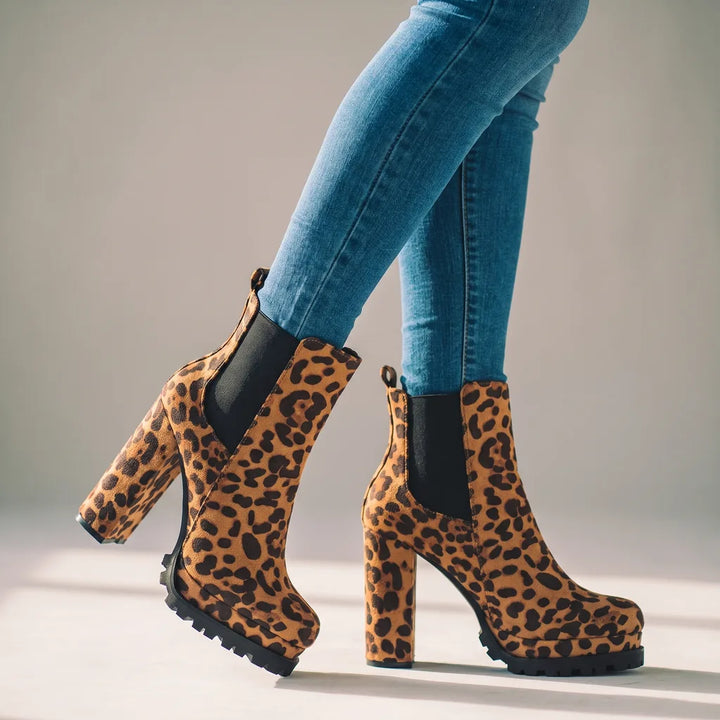 Safiyyah | Women's Orthopedic Block-Heel Ankle Boots  - Color:Leopard Print;Size:35