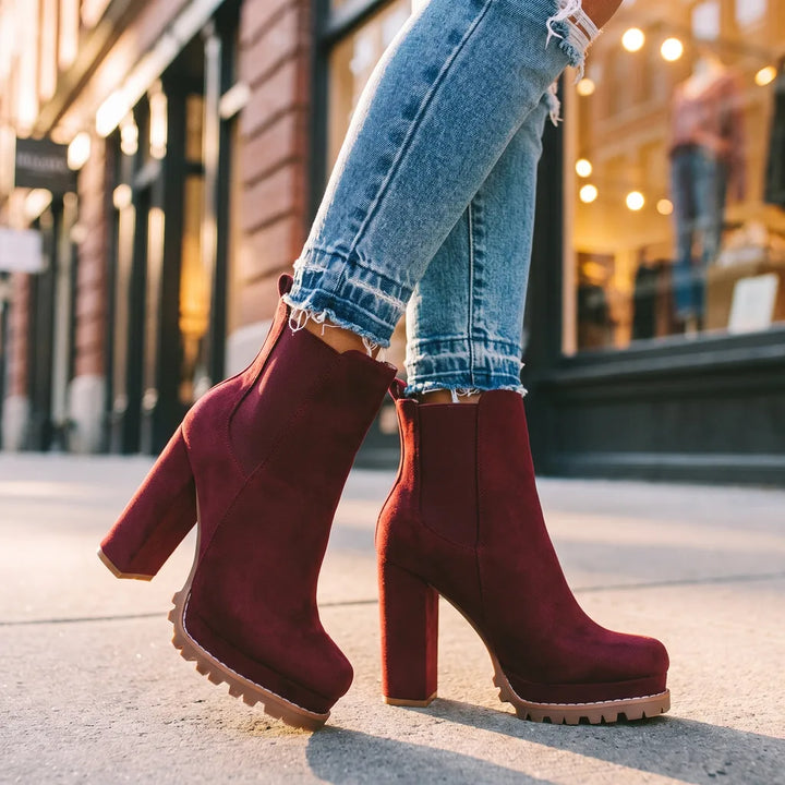 Women's Red Chloe Chunky Heel Boots