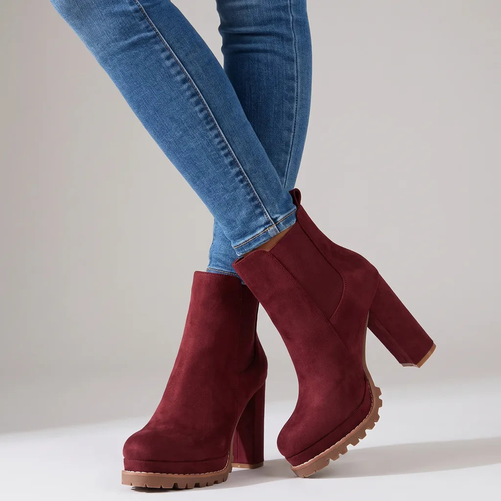 Safiyyah | Women's Orthopedic Block-Heel Ankle Boots  - Color:Red;Size:35