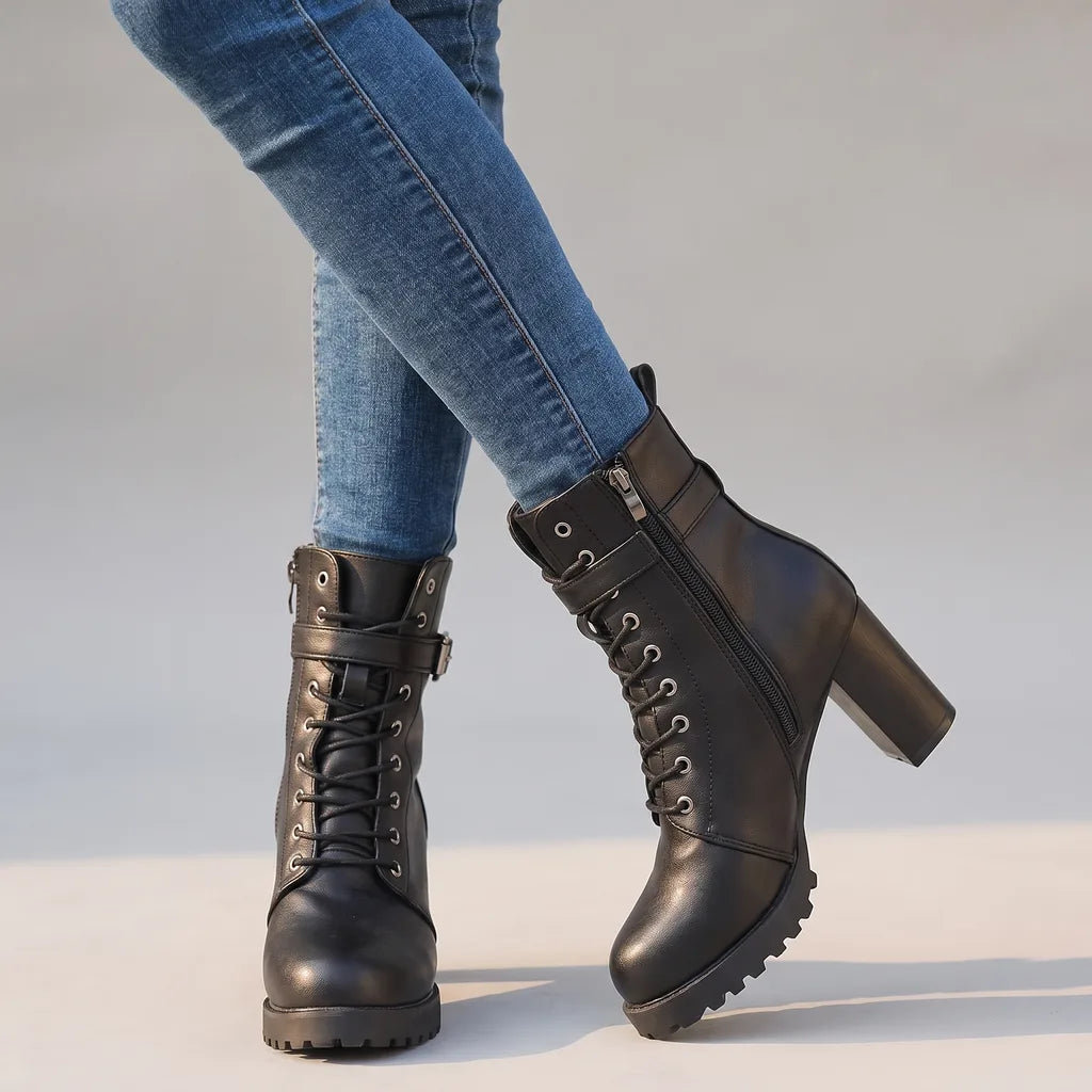 Saoirse | Women's Orthopedic Lace-Up Ankle Boots  - Color:Black;Size:35