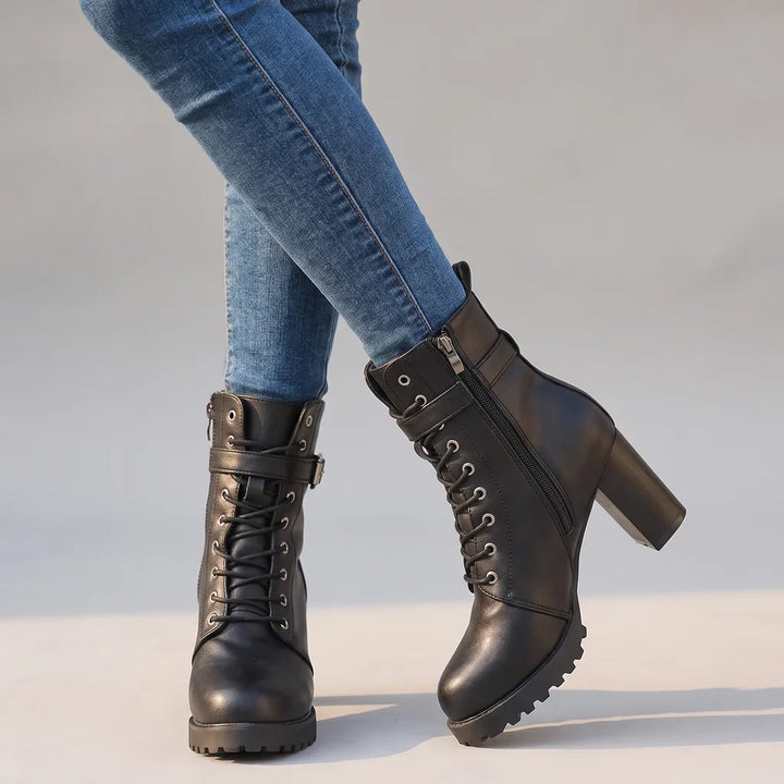 Saoirse | Women's Orthopedic Lace-Up Ankle Boots  - Color:Black;Size:35