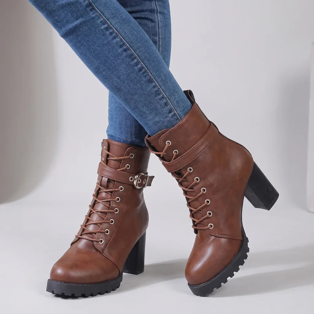 Saoirse | Women's Orthopedic Lace-Up Ankle Boots  - Color:Brown;Size:35