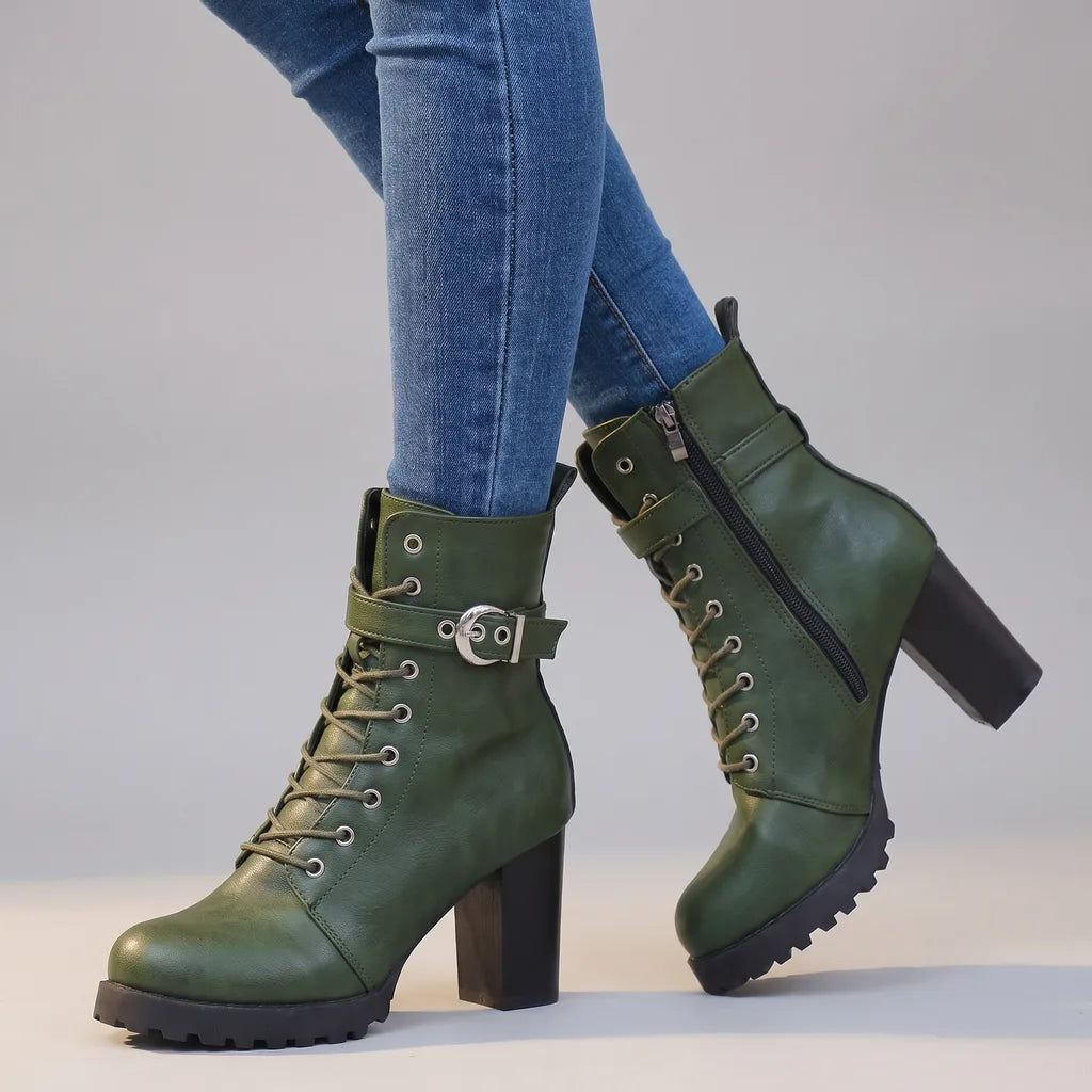 Saoirse | Women's Orthopedic Lace-Up Ankle Boots  - Color:Green;Size:35