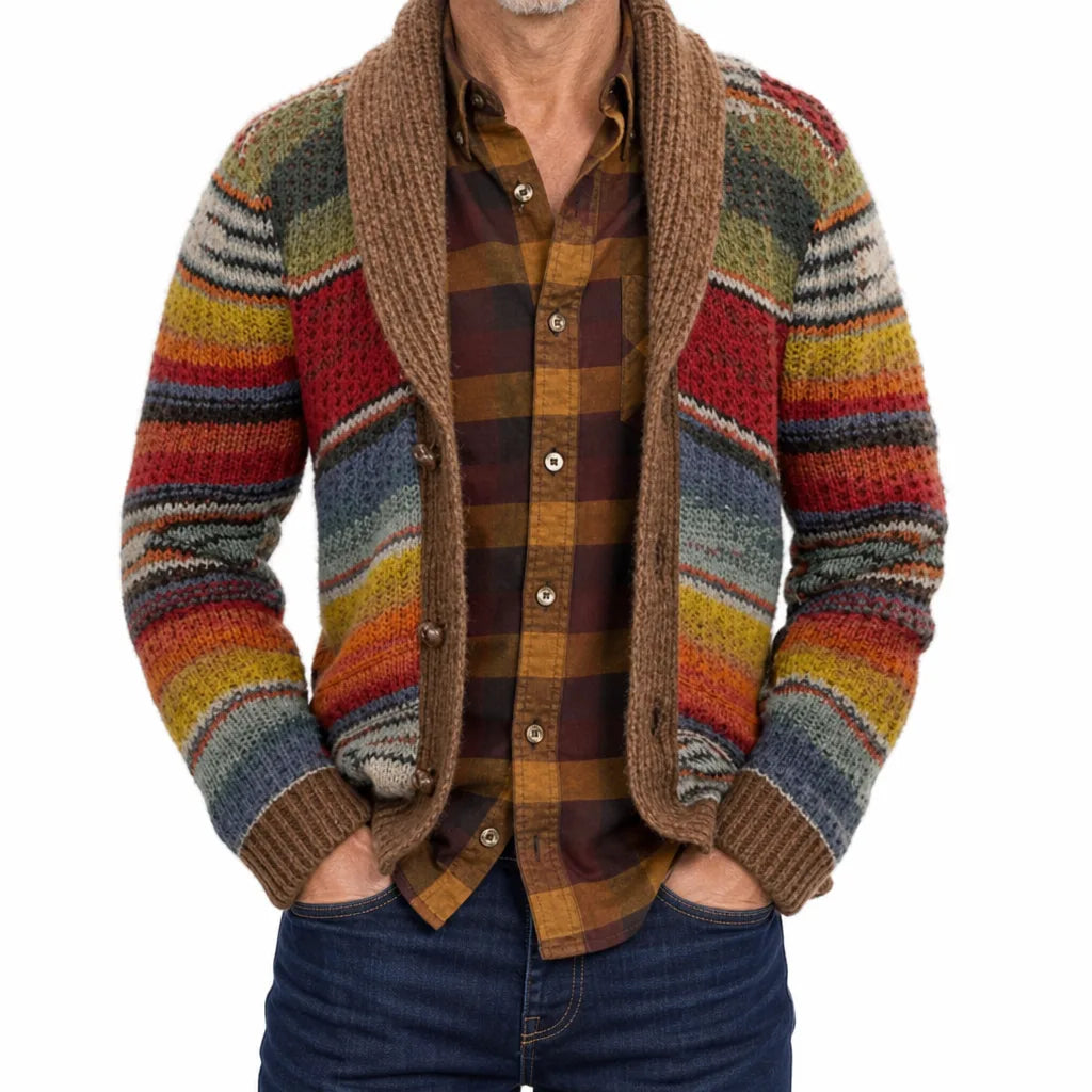 Men's Rainbow Cardigan Sargent Colorblock Knit Cardigan