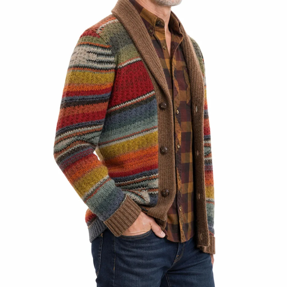 Men's Rainbow Cardigan Sargent Colorblock Knit Cardigan