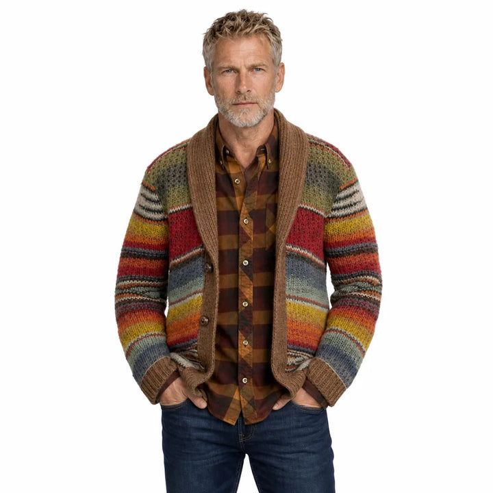 Men's Rainbow Cardigan Sargent Colorblock Knit Cardigan