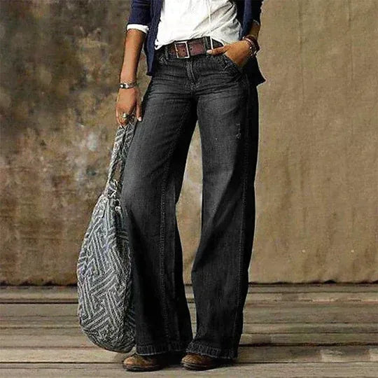 Sasha | Women's Retro Wide Leg Jeans  - Size:XS;Color:Black
