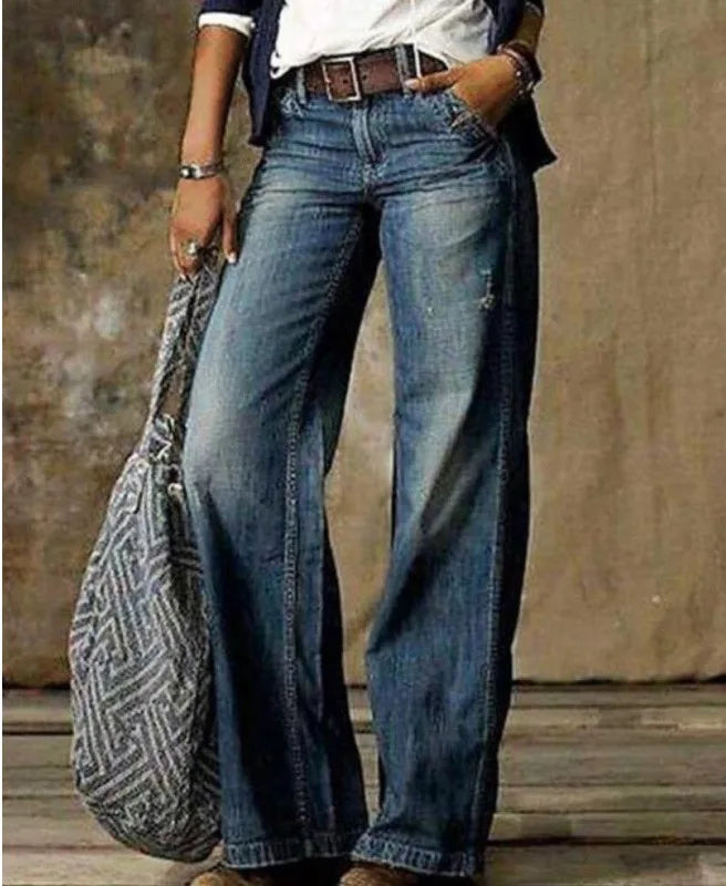 Sasha | Women's Retro Wide Leg Jeans  - Size:XS;Color:Blue