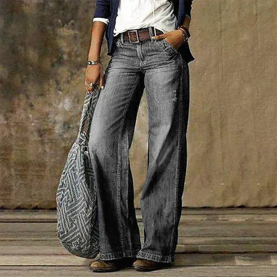 Sasha | Women's Retro Wide Leg Jeans  - Size:XS;Color:Light Gray