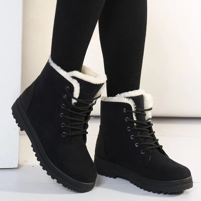 Saskia | Women's Cozy Ankle Winter Boots  - Color:Black;Size:35