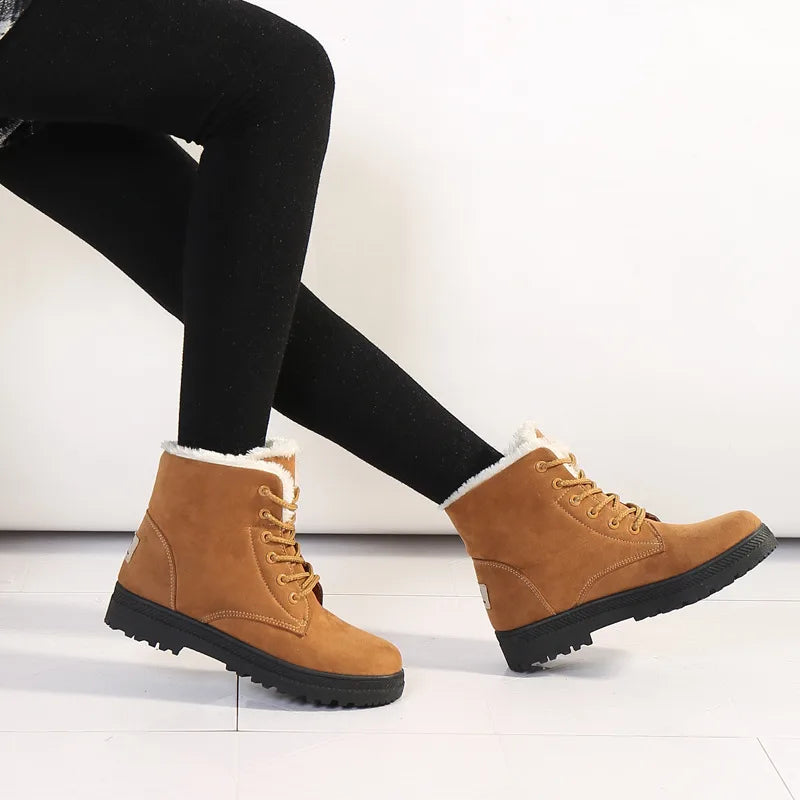 Saskia | Women's Cozy Ankle Winter Boots  - Color:Sepia;Size:35