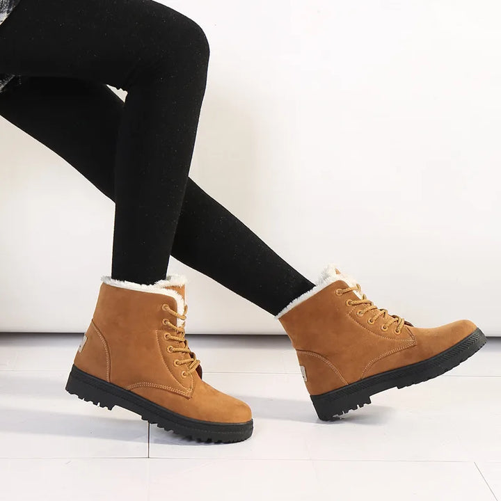 Saskia | Women's Cozy Ankle Winter Boots  - Color:Sepia;Size:35