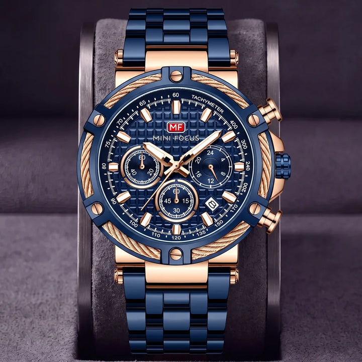 Sawyer | Cable Bezel Chronograph  - Color:Blue/Rose Gold