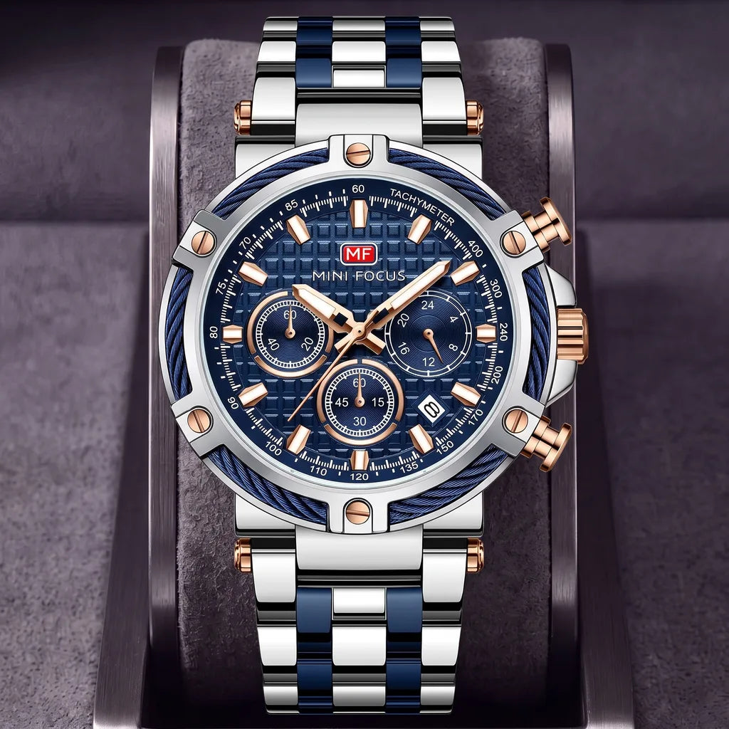 Sawyer | Cable Bezel Chronograph  - Color:Silver/Blue/Rose Gold