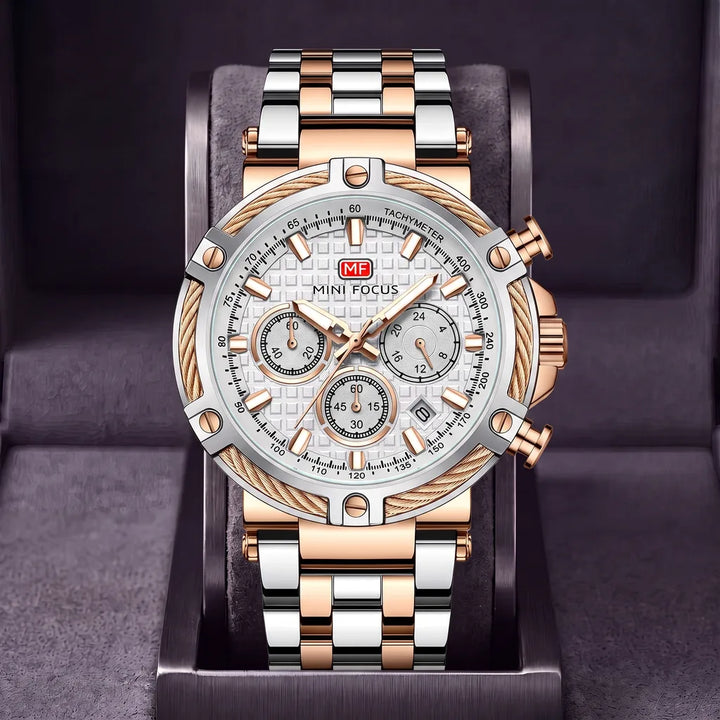 Sawyer | Cable Bezel Chronograph  - Color:Silver/Gold/White