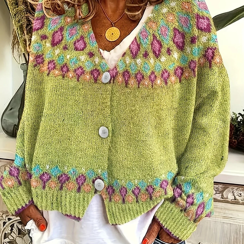 Scarlett | Women's Nordic Warm Cardigan  - Size:XS;Color:Greenish Yellow