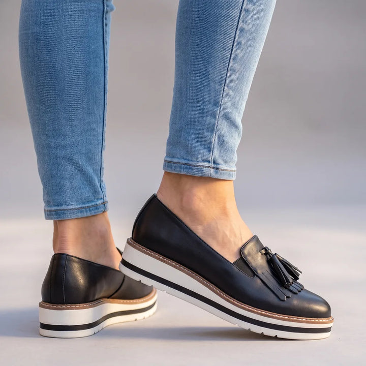 Scarlett | Women's Tassel Platform Loafers - Color:Black;Size:35