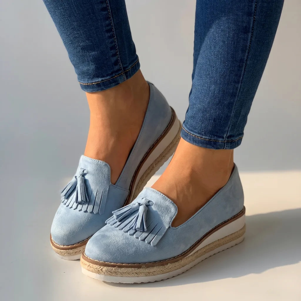 Scarlett | Women's Tassel Platform Loafers - Color:Blue;Size:35