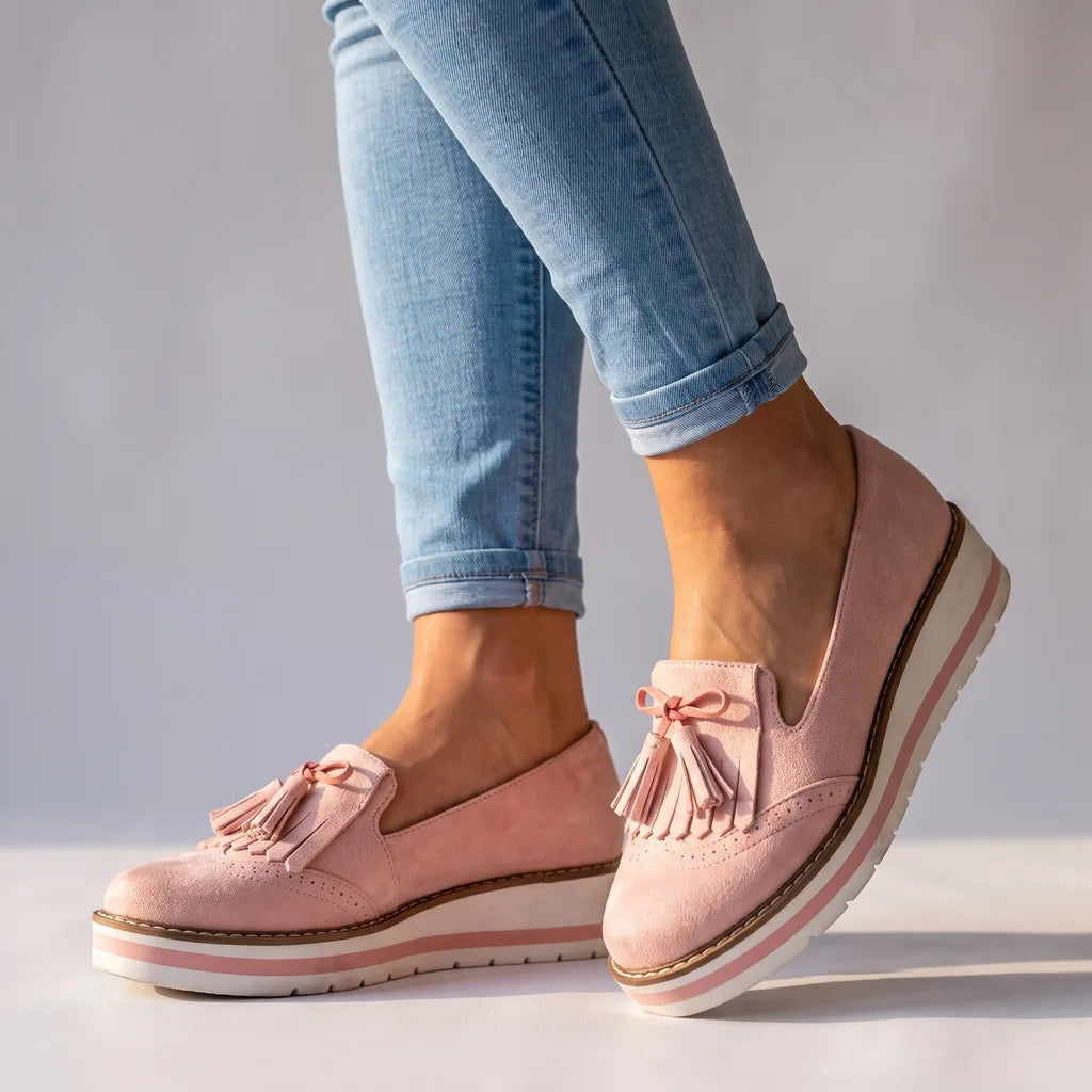 Scarlett | Women's Tassel Platform Loafers - Color:Pink;Size:35