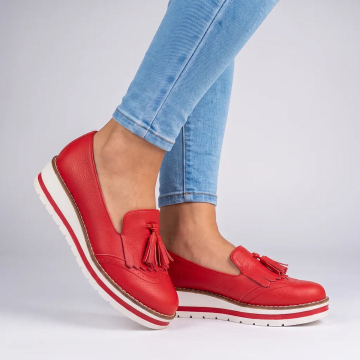 Scarlett | Women's Tassel Platform Loafers - Color:Red;Size:35