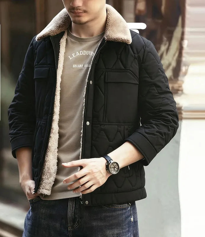 Seamus | Men's Quilted Winter Jacket  - Color:Black;Size:L