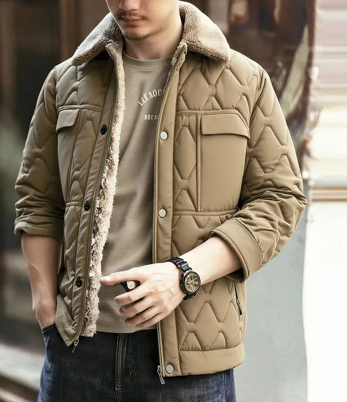 Seamus | Men's Quilted Winter Jacket  - Color:Deep Khaki;Size:L