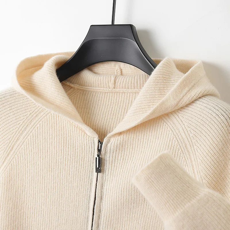 Sebastian | Cashmere Hooded Cardigan - Beige