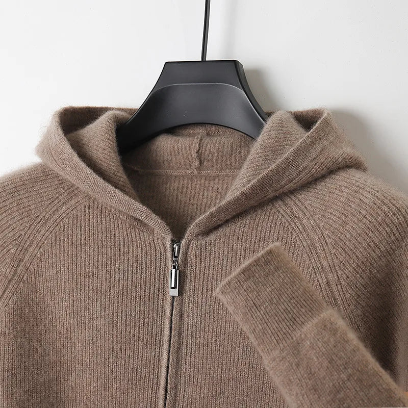 Sebastian | Cashmere Hooded Cardigan - Brown