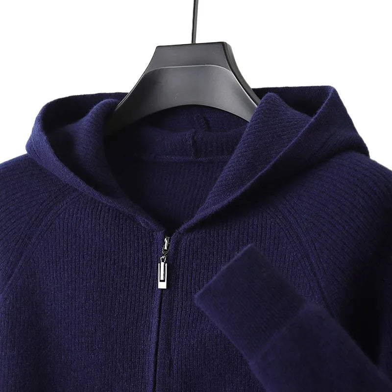 Sebastian | Cashmere Hooded Cardigan - Navy Blue