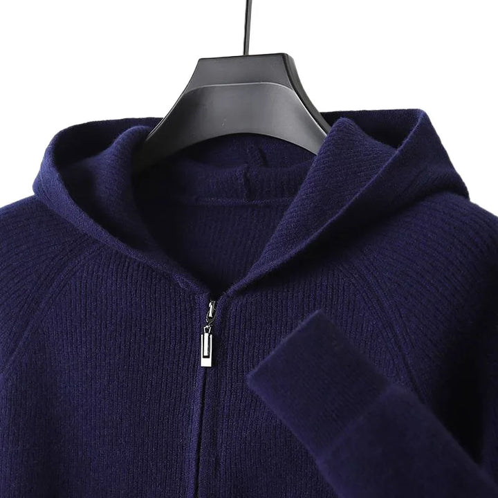 Sebastian | Cashmere Hooded Cardigan - Navy Blue
