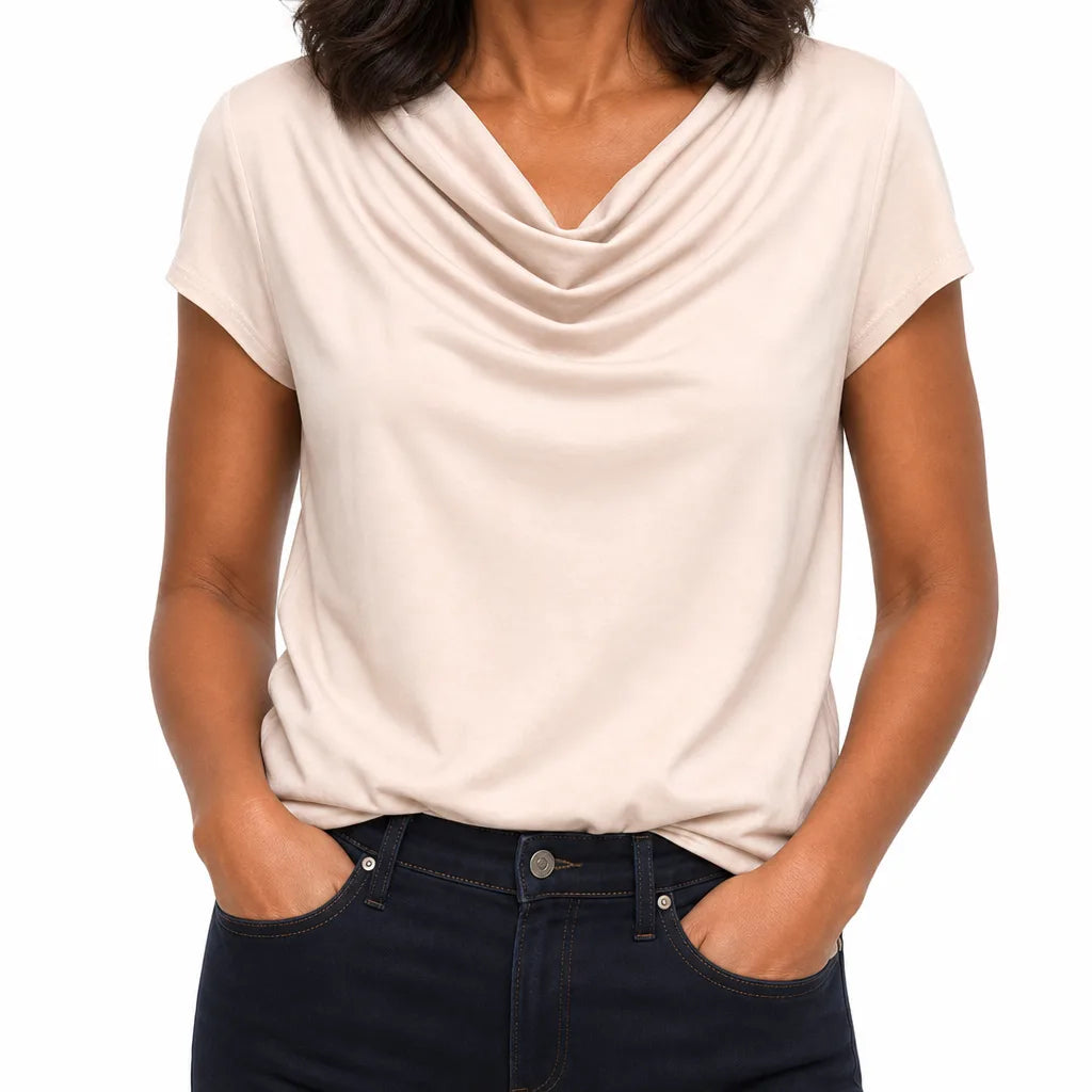 Seraphine | Women's Draped Cowl Neck Top - Color:Beige;Size:XS