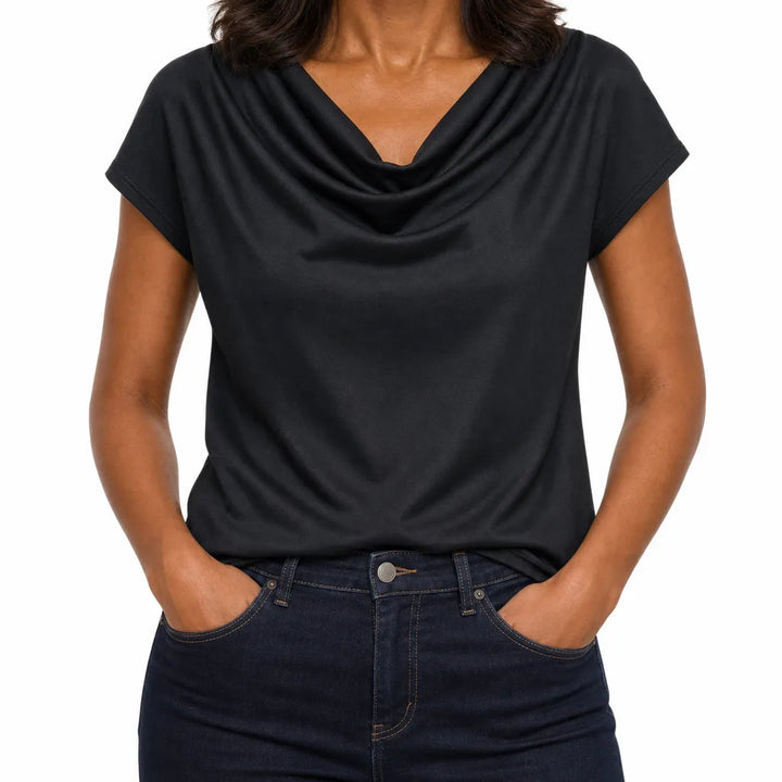 Seraphine | Women's Draped Cowl Neck Top - Color:Black;Size:XS