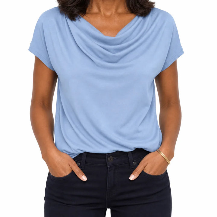 Seraphine | Women's Draped Cowl Neck Top - Color:Blue;Size:XS