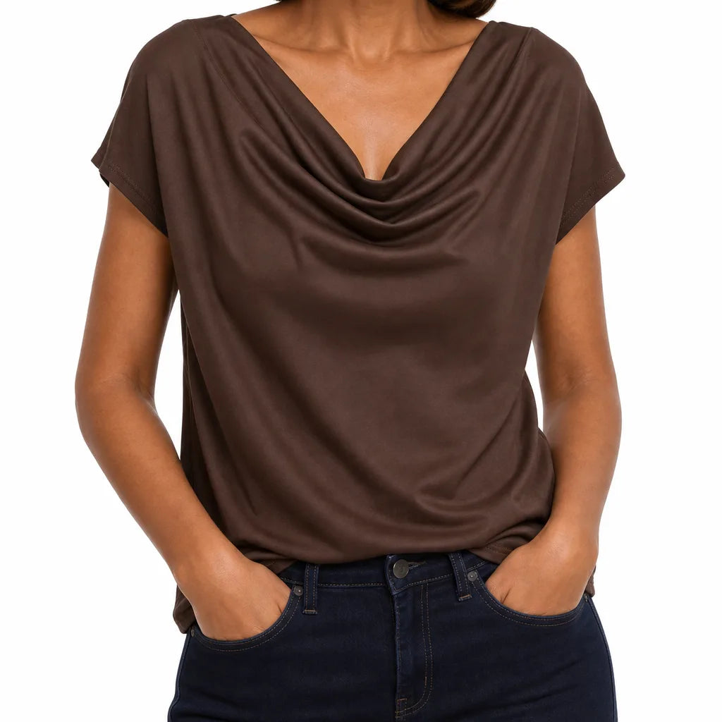 Seraphine | Women's Draped Cowl Neck Top - Color:Brown;Size:XS