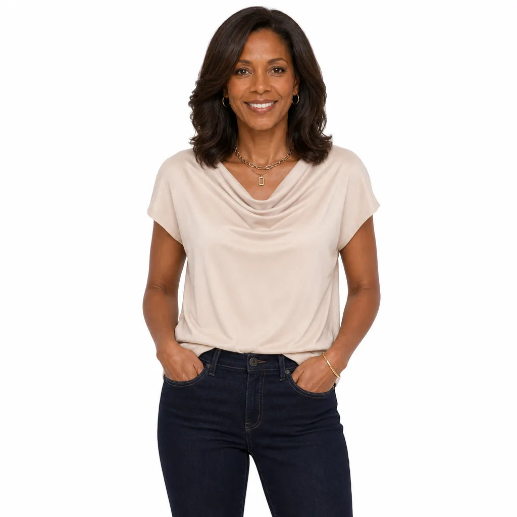 Women's Beige Pandora Cowl Neck Top