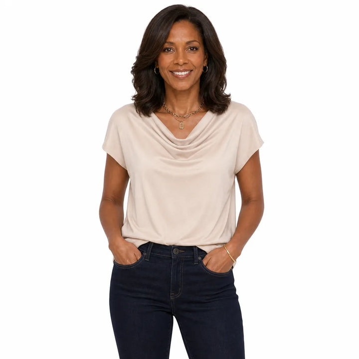 Women's Beige Pandora Cowl Neck Top