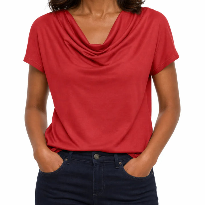 Seraphine | Women's Draped Cowl Neck Top - Color:Red;Size:XS