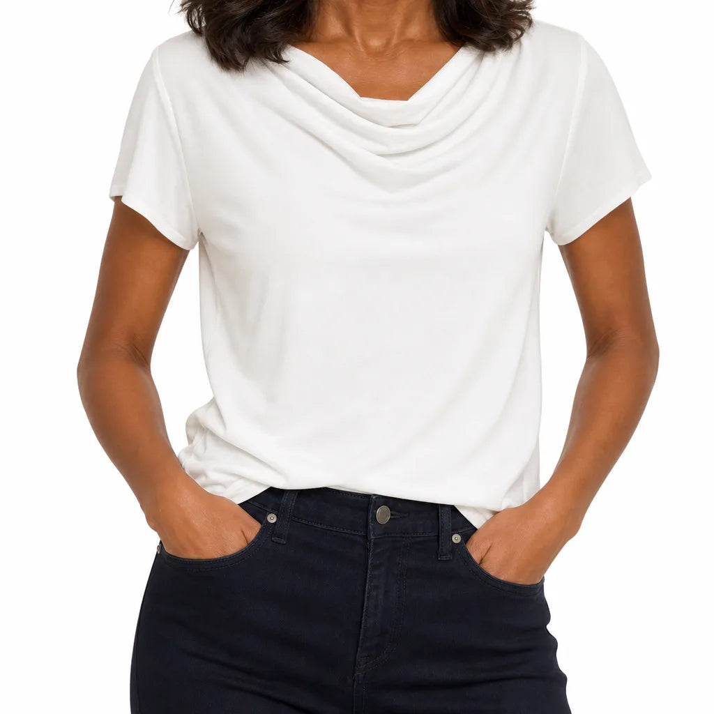 Seraphine | Women's Draped Cowl Neck Top - Color:White;Size:XS