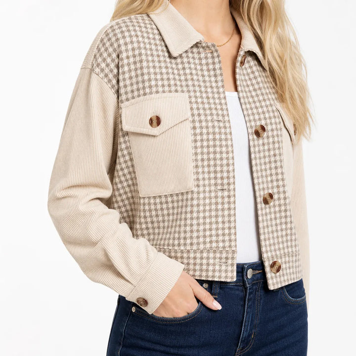 Women's Beige Celine Plaid Cropped Jacket