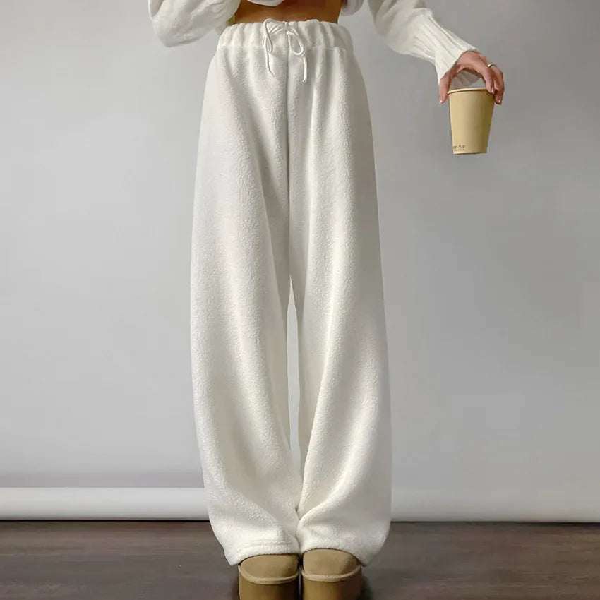 Sienna | Women Soft Wide Leg Fleece Sweatpants  - Color:White;Size:XS
